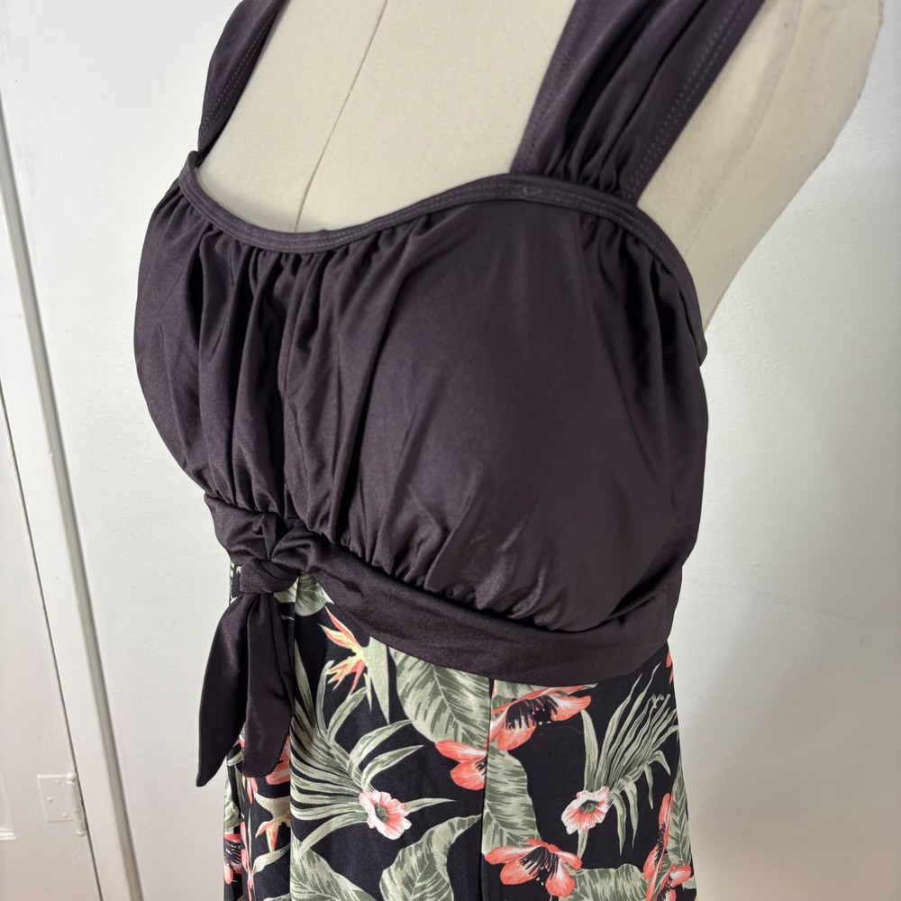 Wantdo Swim Dress Tropical Floral Ruched Front Tie One Piece Beach Women 26W-28W - Picture 5 of 13
